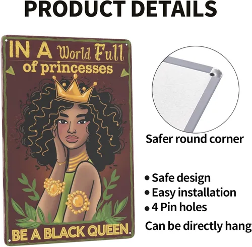 Miniatura 4 de Black Queen Empowerment - Placa de metal de 8 x 12 pulgadas con texto en inglés "Be a Queen Not Princess", arte de pared afrocéntrico