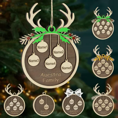 Miniatura 46 de Adornos de Navidad personalizados, familia de 1 nombre, adornos de Navidad de madera personalizados, decoración personalizada, decoración de árbol