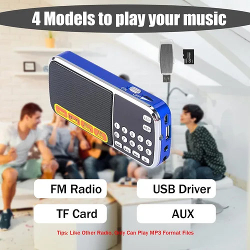 Miniatura 2 de Leting Radios AM portátil con altavoz MP3, soporte de radio portátil, tarjeta TF/USB, radio FM con batería recargable, mini radio con la mejor Azul