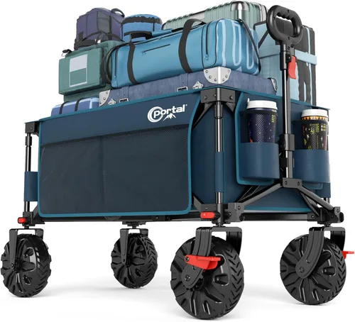 Miniatura 12 de PORTAL Carritos de Playa Utilitarios Plegables de Servicio Pesado con Ruedas Todo Terreno para Exteriores, Campamento, Jardín, Compras, Comestibles