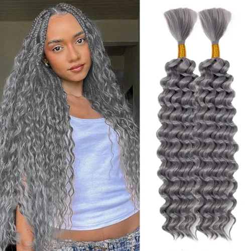 Miniatura 43 de Cabello bohemio para trenzar de 18 pulgadas, 2 paquetes de cabello ondulado profundo a granel para trenzas bohemias, sin trama, extensiones