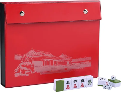 34MM chino verde medio Mahjong establece 144+2 azulejos de melamina 1.3 "azulejo con caja de transporte portátil completo juego de mahjong