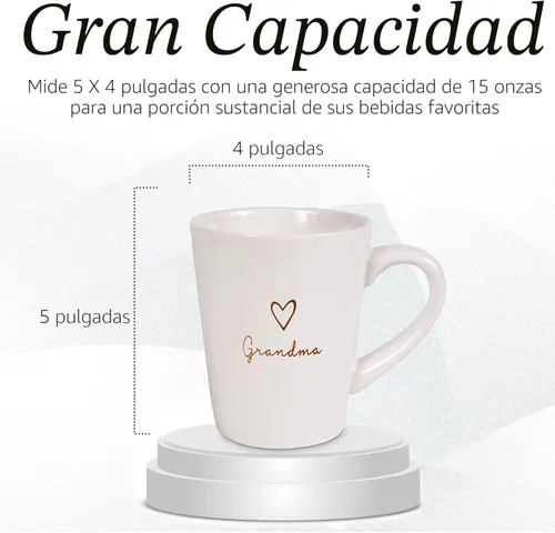 Miniatura 3 de Pavilion Grandma - Taza de café de gres para abuelas con etiqueta de corazón, ideal para uso diario con diseño de texto "Grandma", compatible