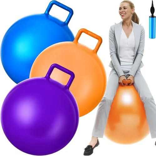Miniatura 10 de Lewtemi 3 pelotas rebotadoras de 29 pulgadas con asa, bola de salto de tolva al aire libre y bomba de aire para ejercicio deportivo
