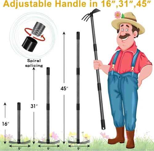 Miniatura 3 de Azada y Cultivador - Mango Largo de 45" - Azada de Jardín de Servicio Pesado, Azada de Pie, Herramientas de Jardín Duraderas, Azada de Cultivador