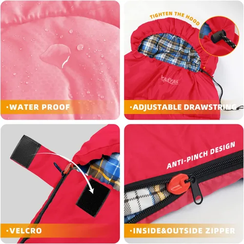 Miniatura 3 de Saco de dormir de campamento, sacos de dormir de 32 ℉ para adultos, niños, adolescentes, clima frío, cálido saco de dormir de invierno para 3-4 Rojo