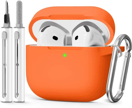 Miniatura 8 de Funda para AirPods 4 2024, viene con kit de limpieza, funda protectora de silicona suave para fundas Apple AirPods de 4ª generación con llavero