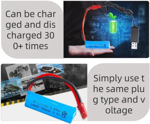 Miniatura 6 de 3.7V 14500 RC Batería de coche 700mAh batería recargable de iones de litio JST para doble cara RC Stunt Car RC Car RC Boat Tumbling Anfibio RC Truck
