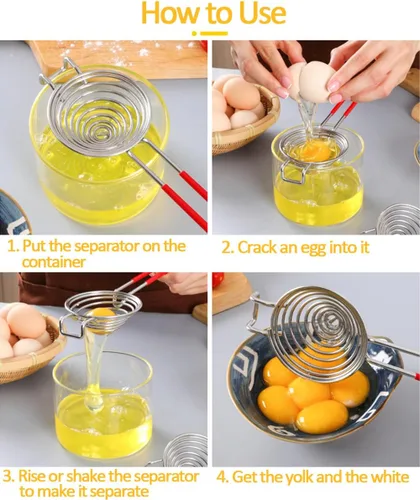 Miniatura 5 de Separador de huevos, yema de huevo, separador blanco, acero inoxidable, filtro de tamizado de yema de huevo, herramienta de cocina