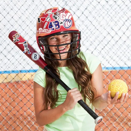 Miniatura 7 de JOICEE 50 calcomanías de béisbol, tatuajes de béisbol de vinilo impermeables para niños, adolescentes, niños y adultos, calcomanías deportivas