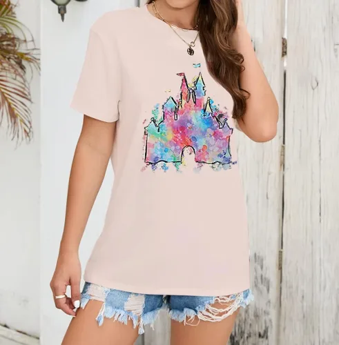 Miniatura 4 de Camiseta mágica para mujer, camiseta de reino mágico con estampado de castillo, camiseta familiar de manga corta, tops casuales de verano