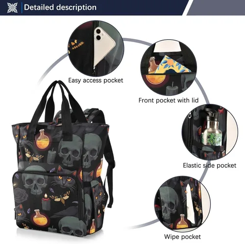 Miniatura 2 de MNSRUU Bolsa de pañales de calavera gris, mochila multifunción para pañales de viaje, bolsa de pañales de gran capacidad, mochilas para cambiar