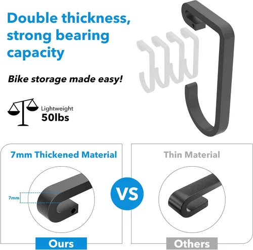 Miniatura 3 de bussdis Ganchos gruesos para bicicleta para portaequipajes de techo: Gancho de almacenamiento superior resistente para bicicleta, soporta 50 libras