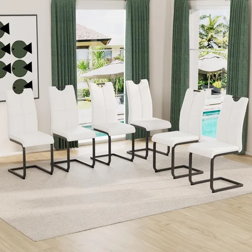 Miniatura 31 de Juego de sillas de comedor modernas (2 unidades) de piel sintética PU con respaldo alto tapizadas con patas doradas de metal para cocina y comedor