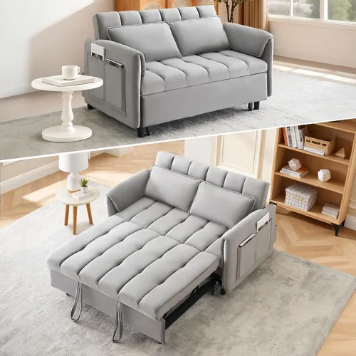 Miniatura 18 de CAPCAEK - Sofá cama convertible 3 en 1, sofá biplaza de terciopelo moderno con cama extraíble, sofá de salón pequeño con respaldo reclinable, negro