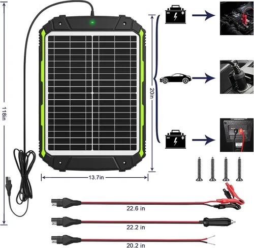 Miniatura 8 de Sun Energise Cargador y mantenedor de batería solar de 20 W y 12 V, controlador de carga MPPT inteligente integrado, impermeable, 20 W, 12 voltios