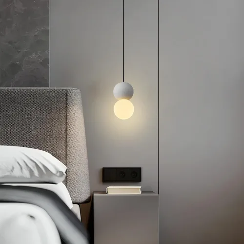 Miniatura 4 de Moderna lámpara colgante de hormigón de 1 luz para isla de cocina, lámpara de techo de bola de vidrio blanco, iluminación colgante para comedor