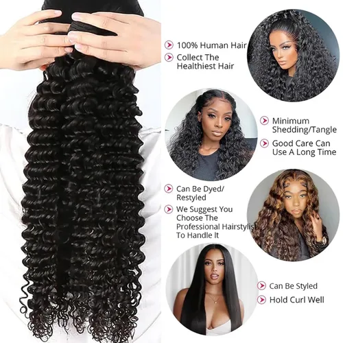 Miniatura 7 de Paquetes de cabello ondulado profundo 12A, cabello humano, paquetes de cabello rizado de 10 pulgadas, 100% cabello virgen brasileño sin procesar