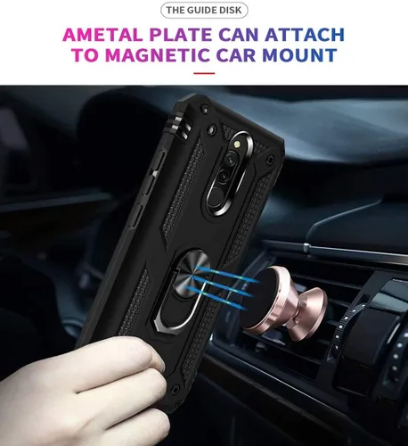 Miniatura 5 de YaHan Funda para Xiaomi Redmi 8A / Redmi 8, anillo giratorio de 360 grados, soporte híbrido, resistente, de doble capa, a prueba de golpes, con Negro