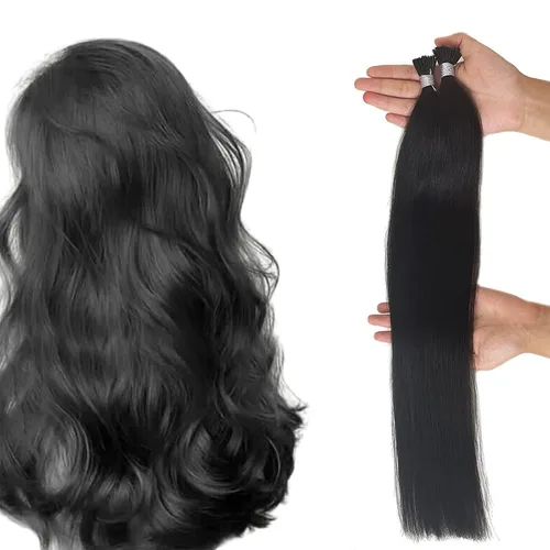 Miniatura 19 de Extensiones de cabello humano microlink de 16 pulgadas, extensiones de cabello natural suave de microcuentas, color #1 negro azabache, 100% cabello
