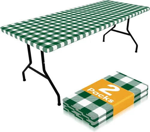 Miniatura 19 de Smiry Mantel de Mesa de Picnic Paquete de 2, Manteles Ajustables Elásticos Impermeables para Mesas Rectangulares de 18 x 72 pulgadas, Mantel