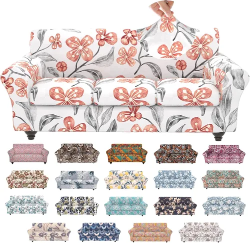 Miniatura 62 de Fundas elásticas para silla, fundas elásticas para sillón de 2 piezas, fundas de sofá lavables con diseño floral para sillón, protector de muebles