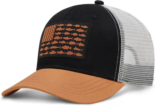 Miniatura 25 de Sombrero de camionero con bandera de pez estadounidense, regalos de pesca para hombres, sombrero de pesca Snapback perfecto para pesca y uso diario