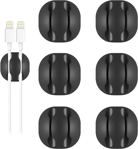 Shintop Clips para cables, paquete de 6 unidades, color negro, soporte de cable doble, organizador de cables adhesivos, organizador de cables para
