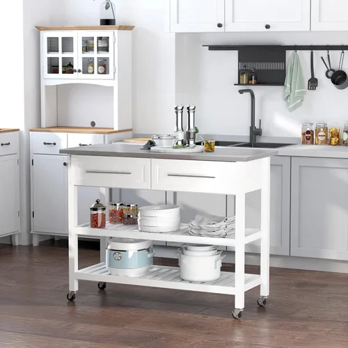 Miniatura 2 de HOMCOM Isla de cocina con parte superior de acero inoxidable, isla de cocina tradicional con almacenamiento, carrito de bloque de carnicero