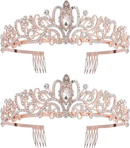 Miniatura 8 de Coronas de tiara de cristal para mujeres y niñas, corona elegante de princesa con peines, diademas para mujeres, nupcial, boda, baile de graduación