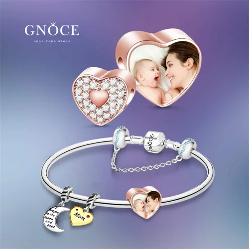 Miniatura 7 de GNOCE Custom Photo Charms Bead Heart Shaped Sterling Silver Personalized Charm With Cz fit Bracelet Necklace For Women Family Memorial Girls