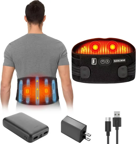 Soporte de espalda calentado para mujeres con dolor de espalda baja, almohadilla térmica inalámbrica recargable de 5 V 10000 mAh masajeador de