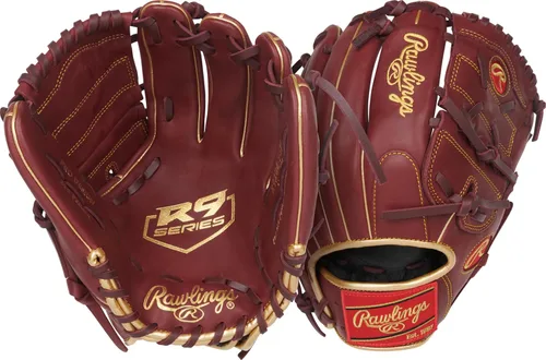 Miniatura 18 de Rawlings Guantes de béisbol de la serie R9 Tamaños 11.5 a 13 pulgadas Múltiples estilos Pro H-Web Negro/Oro