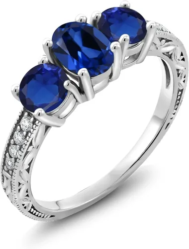Miniatura 37 de Gem Stone King Anillo de compromiso de 3 piedras preciosas de oro blanco de 10 quilates con piedra natal y diamantes cultivados en laboratorio