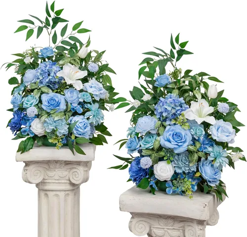Miniatura 13 de TINGE TIME Juego de 2 flores artificiales de pie, centro de mesa con almohadilla de goma, flor falsa de seda para centro de mesa de boda, arco