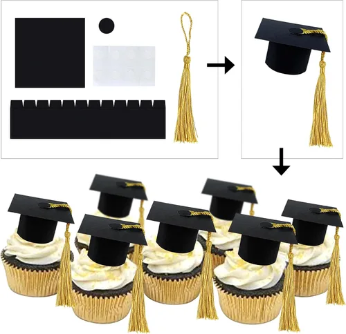 Miniatura 19 de Ercadio 36 piezas de tapa de graduación dorada con purpurina 2026 para magdalenas de clase de 2026, para preescolar, escuela secundaria, diploma