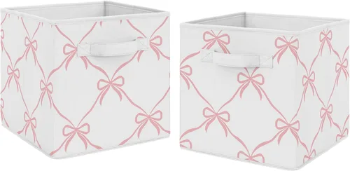Miniatura 8 de Sweet Jojo Designs Cajas de almacenamiento plegables de tela estilo bohemio y bohemio, color rosa, para niños, bebés, niños, juego de 2