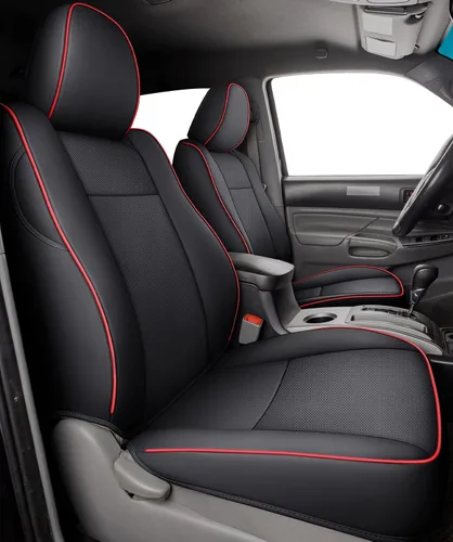 Miniatura 11 de LUCKYMAN CLUB Tacoma 2005-2015 - Fundas de asiento de ajuste personalizado para cabina de tripulación con piel sintética (2005-2015 negro)