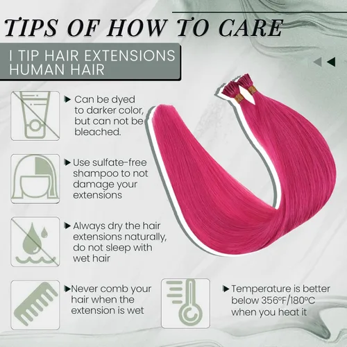 Miniatura 6 de RUNATURE Extensiones de cabello humano con punta I Tip color rosa, invisibles, extensiones de cabello humano real, extensiones de cabello humano