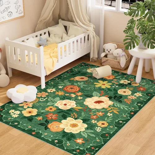 Miniatura 94 de DUKINO Alfombra de área de 6 x 9 pies, alfombra floral para sala de estar, ligera, antideslizante, lavable, alfombra de interior de pelo bajo