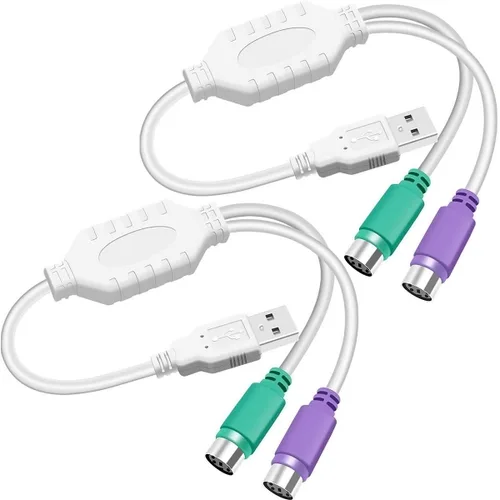Miniatura 9 de Adaptador PS/2 a USB, cable adaptador de teclado y ratón, PS/2 hembra a USB A macho con chip, 2 cables convertidores 2 en 1 PS-2 a USB 2.0