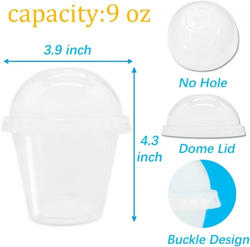Miniatura 2 de Szsrcywd 50 paquetes de 9 onzas de vasos de plástico transparente, vasos desechables para postres con tapas de cúpula sin agujero, vaso de PET