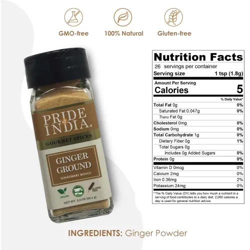 Miniatura 3 de Pride of India – Jengibre Fino Molido – Especia Gourmet – Se Mezcla Bien – Bueno para Cocinar/Hornear/Té y Más – Sin Aditivos – Polvo de Raíz Fresca
