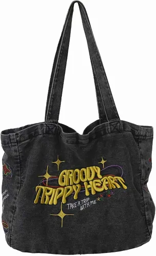 Bolso de mano estético de mezclilla para mujer, bolso de hombro grande tipo hobo de gran capacidad, bolsa de trabajo para compras, bolsa cruzada