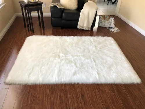 Miniatura 17 de LAMBZY Alfombra cuadrada de piel de oveja sintética, súper suave, hipoalergénica, de pelo de felpa de primera calidad