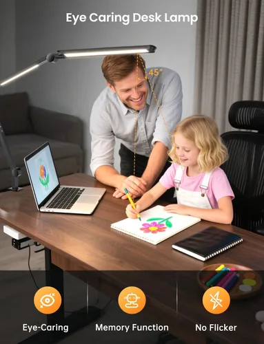 Miniatura 7 de Lámpara de escritorio LED con abrazadera, luz doble ajustable y control remoto, luz de rompecabezas para mesa sin deslumbramiento, 4 modos