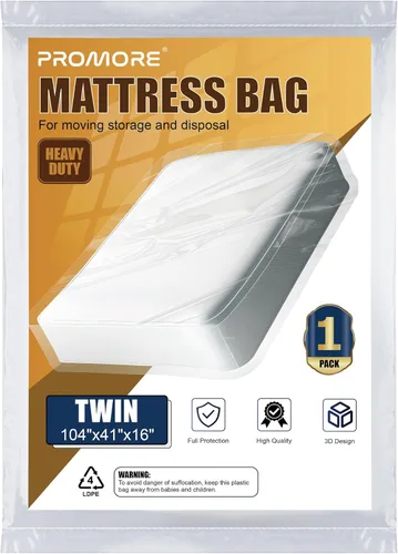 Miniatura 16 de Bolsa de colchón de plástico para mudanza o almacenamiento, tamaño individual/individual XL (1.5 mil), fundas protectoras de colchón impermeables