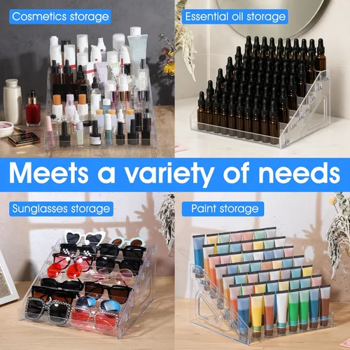 Miniatura 7 de Paquete de 2 organizadores de esmalte de uñas acrílico, 84 botellas de 7 capas, estante de exhibición de acrílico transparente, organizador