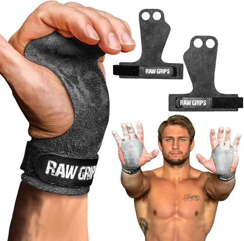 JerkFit Raw Grips 3.0, Agarres de Gimnasia de Cuero de 2 Dedos - Agarres para Dominadas para Protección de Manos en Entrenamiento Cruzado - Agarres