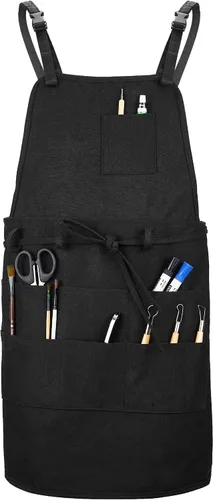 MyLifeUNIT Delantal de artista, delantal de pintura ajustable con 10 bolsillos para artes y manualidades, delantal de cerámica de lona negra para